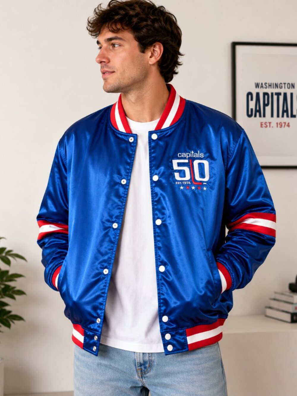 Washington Capitals 50th Anniversary Satin Bomber Jacket M Game Day Giveaway